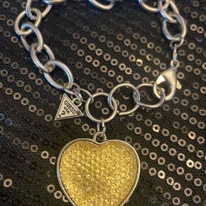 GUESS Silver Bracelet with Gold Heart Charm
